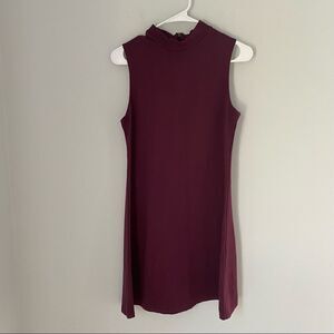 Necessary Objects Women’s Sleeveless Mock Neck Burgundy Mini Dress